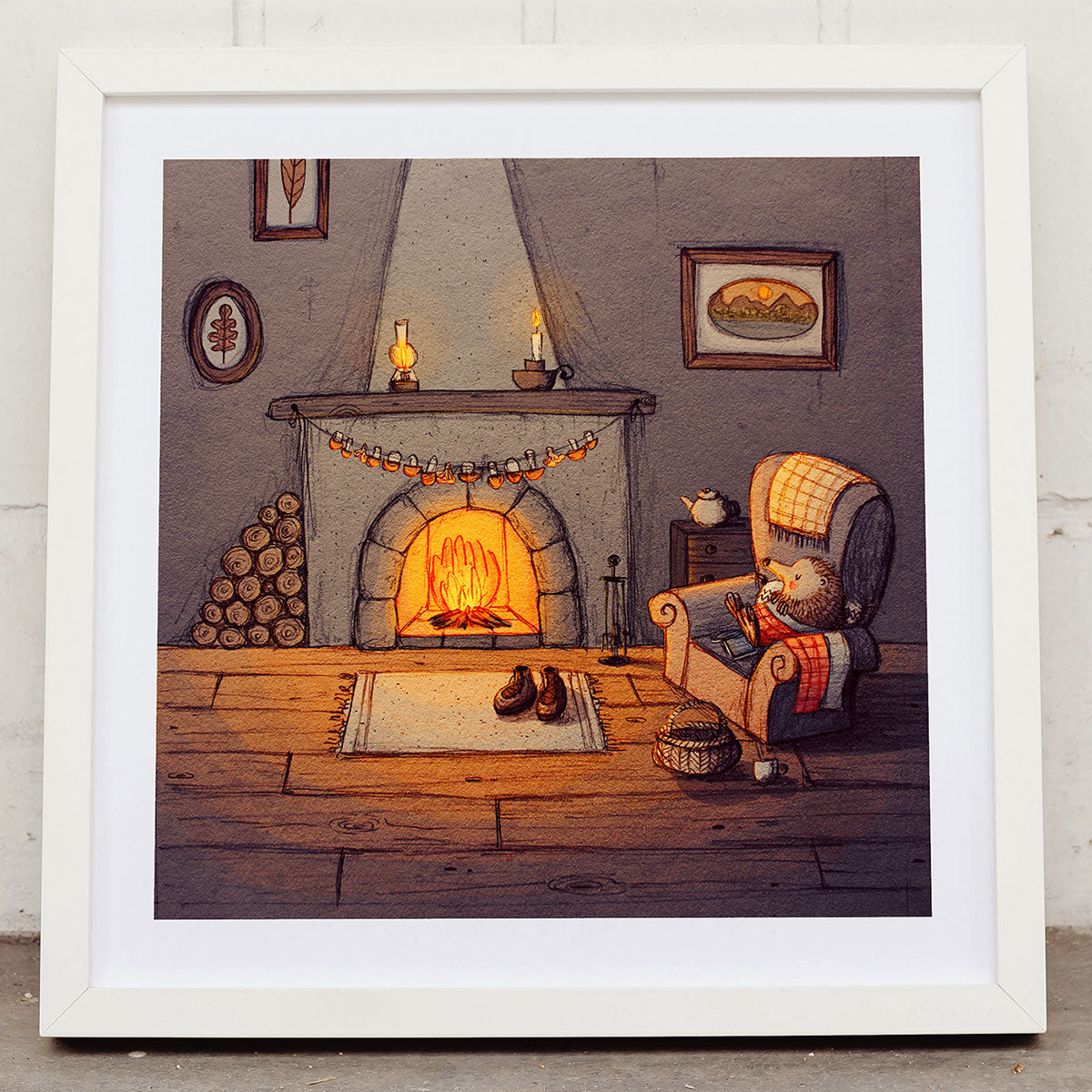 cosy-anthropomorphism-art-print-of-a-hygge-hedgehog